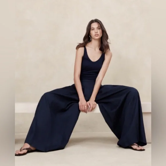 BANANA REPUBLIC LINEN-BLEND PALAZZO PANT - Picture 1 of 11